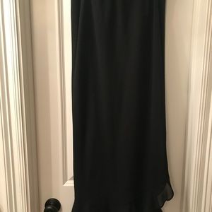 Long black chiffon elastic waste skirt with flare bottom
